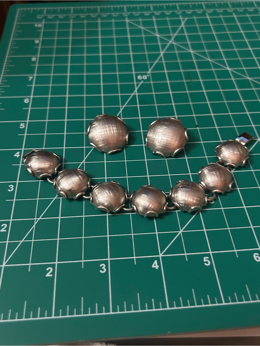 Vintage Napier demi-parure set High Domed link Bracelet & Earrings Satin Finish